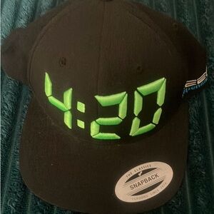 Black Snapback Hat with Green 4:20 Design